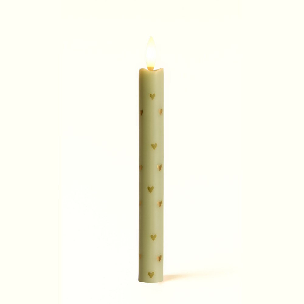 LED Pillar Candle Hearts Green